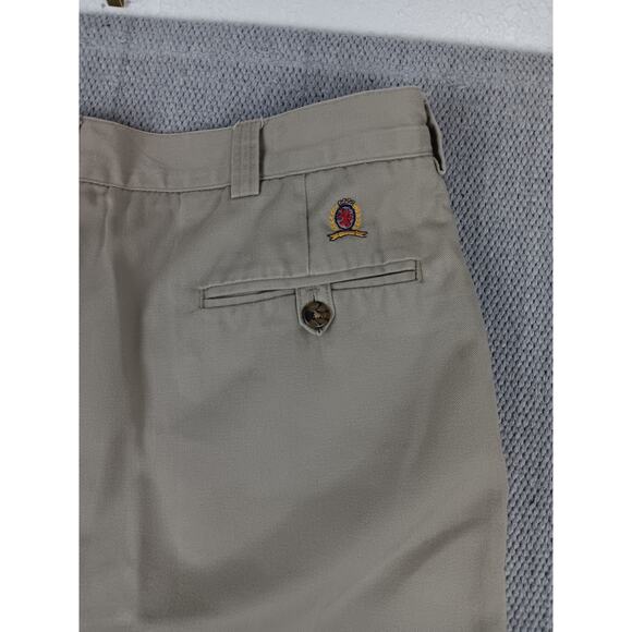 Tommy Hilfiger Vintage Chino Pants 34X31 Khaki Tan Pleated Logo Preppy - Picture 9 of 12